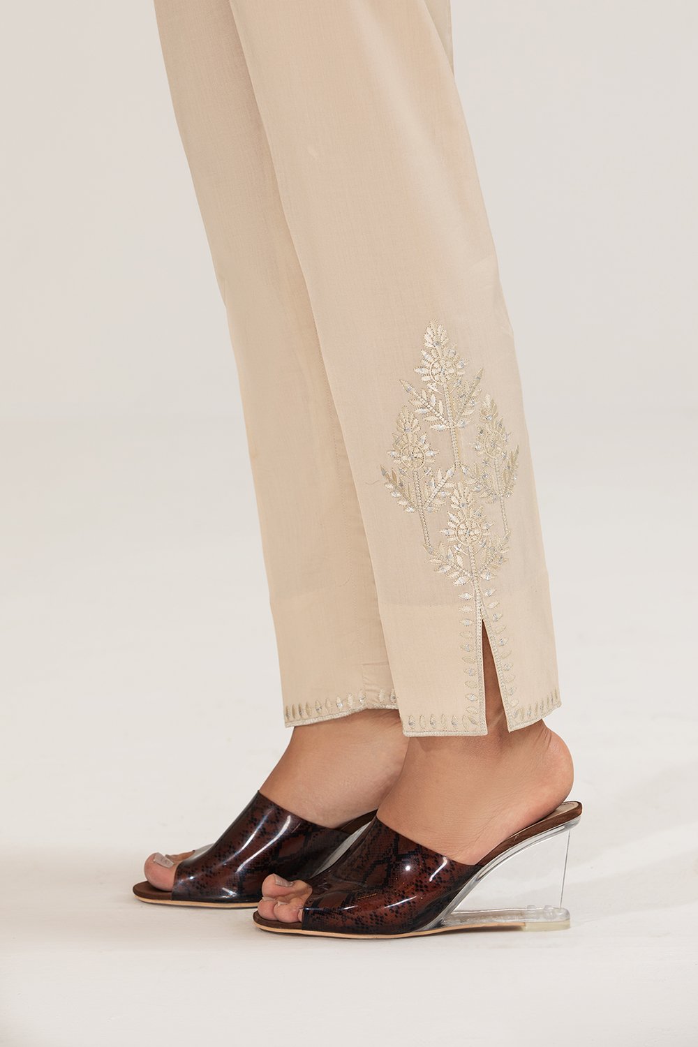 PE21-14- Side Embroidered Motifs Straight Trouser-1PC
